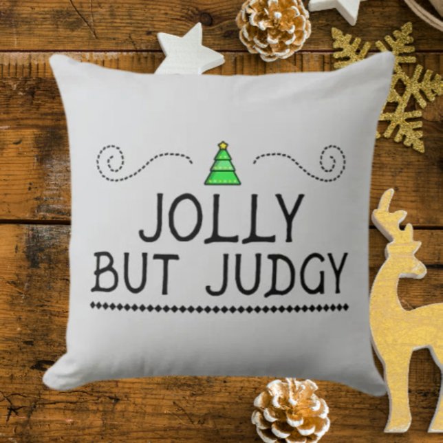Jolly But Judgy | Festive Holiday Throw Pillow Kissen (Von Creator hochgeladen)
