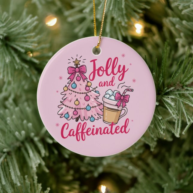 Jolly & Caffeinated Cofee Christmas Retro Trendy Keramik Ornament (Baum)