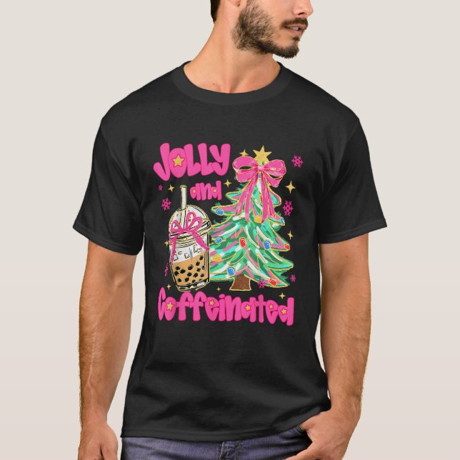 Jolly Caffeinated Coffee Coquette Bow Xmas Tree Ch T-Shirt (Vorderseite)