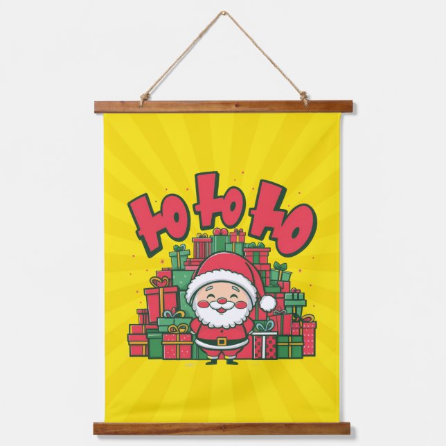 Jolly Cartoon Santa Christmas-67748 Wandteppich Mit Holzrahmen (Vorderseite)