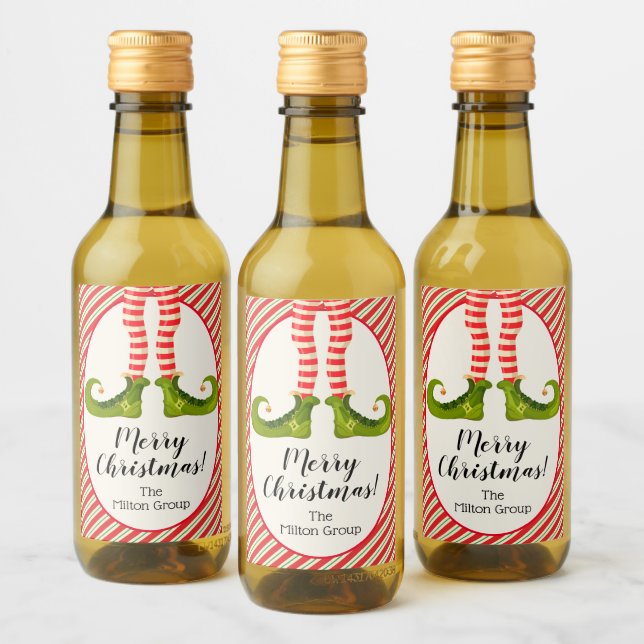 Jolly Christmas Elf Legs Stripes Holiday Mini Weinetikett (Flaschen)