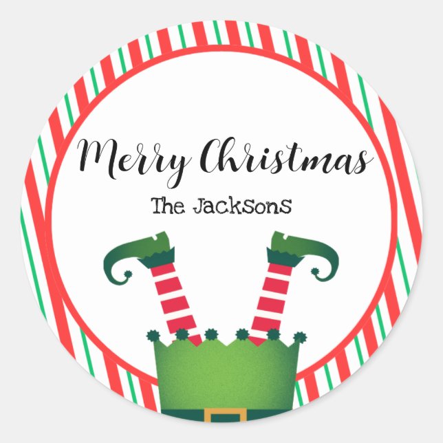 Jolly Christmas Elf Legs Stripes Holiday Runder Aufkleber (Vorderseite)