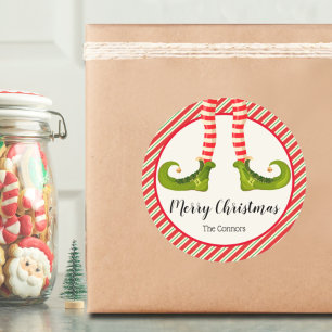 Jolly Christmas Elf Legs Stripes Holiday Runder Aufkleber