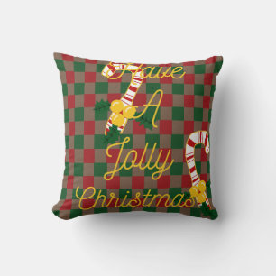 Jolly Christmas Red Green Schachbrett Kariert Cand Kissen