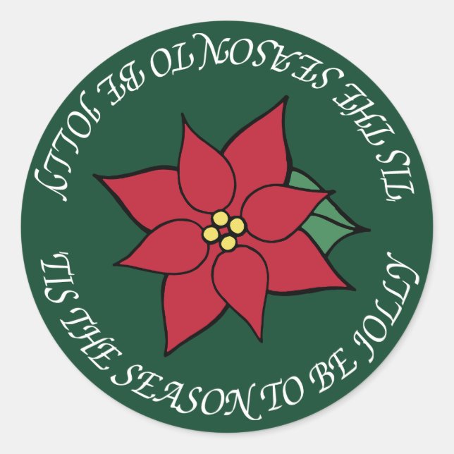 Jolly Christmas Red Poinsettia Holiday Stickers (Vorderseite)