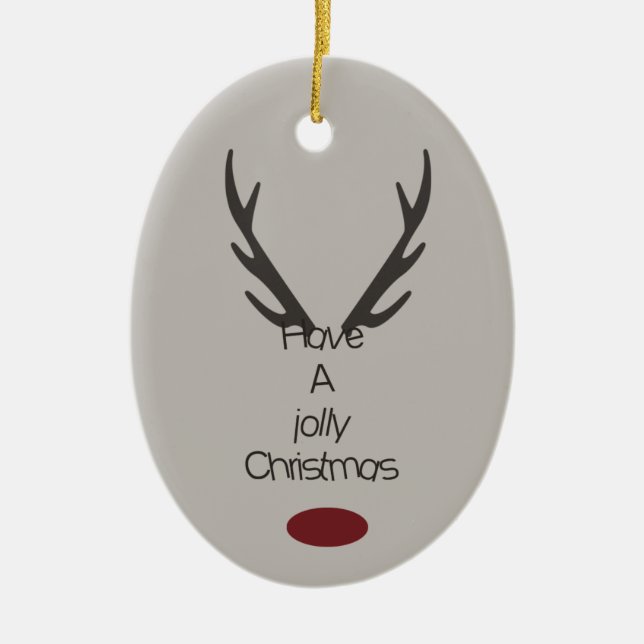 Jolly Christmas Reindeer Antlers Keramikornament (Vorne)