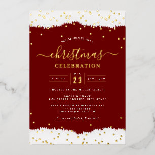 Jolly Confetti Gold Red Christmas Party Folieneinladung