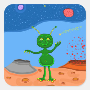 Jolly die Niedliche Alien Quadratischer Aufkleber