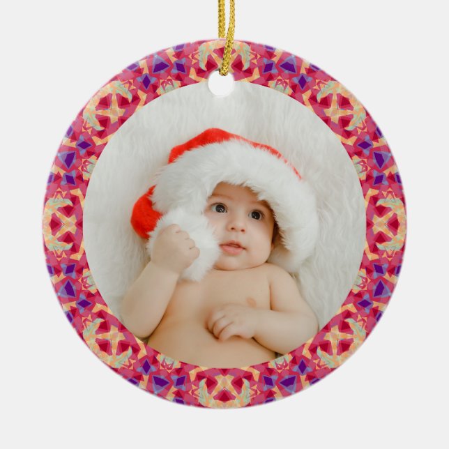 Jolly Festive Custom Christmas Foto Picture Frame Keramik Ornament (Vorne)