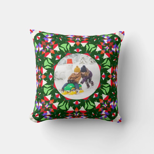 Jolly Festive Custom Christmas Foto Picture Frame Kissen (Vorderseite)