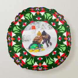 Jolly Festive Custom Christmas Foto Picture Frame Rundes Kissen