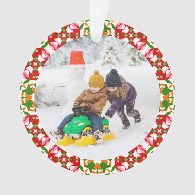 Jolly Festive Red Christmas Foto Picture Frame Ornament (Vorderseite)