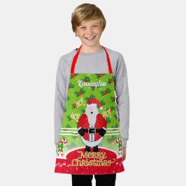 Jolly fett Santa mit Candy Cane und Holly auf Gree Schürze
