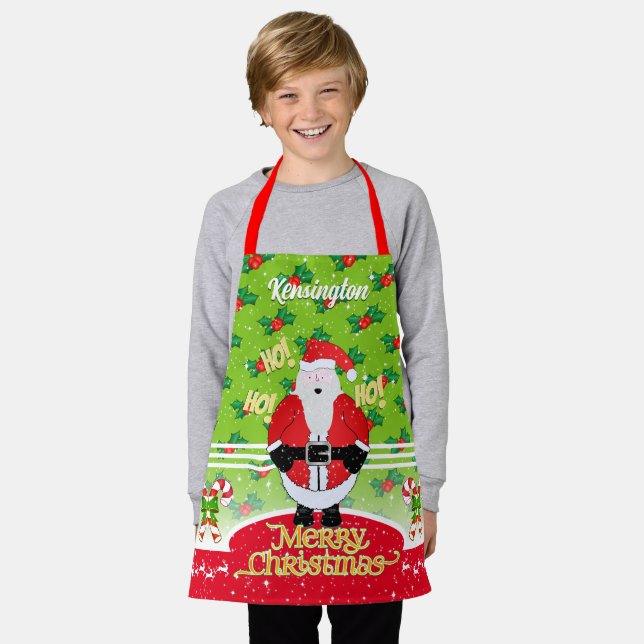 Jolly fett Santa mit Candy Cane und Holly auf Gree Schürze (Getragen)