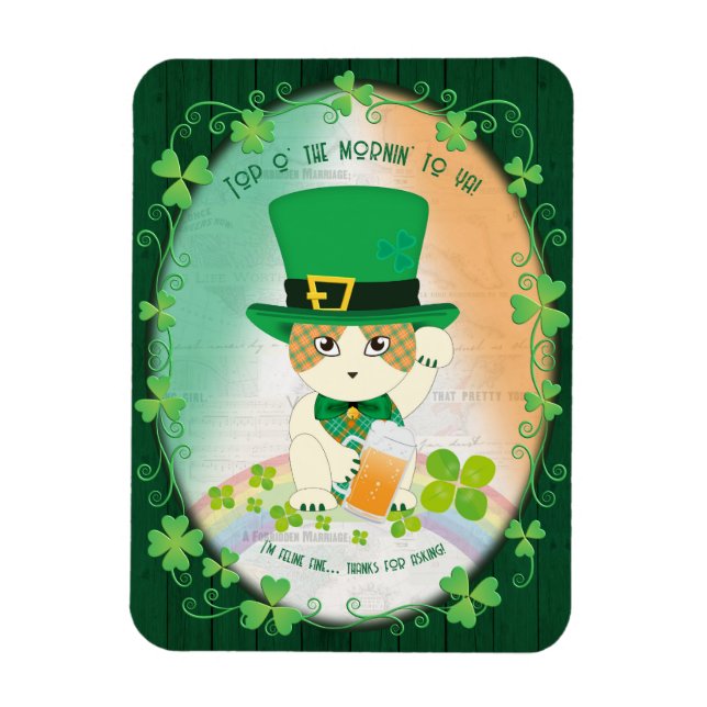 Jolly Ginger Tabby Irish Cheer Magnet (Vertikal)