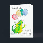 Jolly Green Dragon Brother Birthday Card Feiertagskarte<br><div class="desc">Eine Geburtstagskarte für einen Bruder,  mit einem fröhlich grünen und gelben Drachen mit Ballons,  aus einer Aquarellbild von Judy Adamson. Der Vordertext kann auf Anfrage über meinen Shop geändert werden.</div>