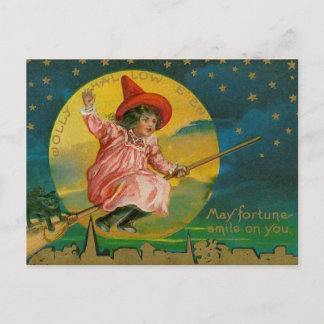 Jolly Halloween Vintag Hexe Postkarte