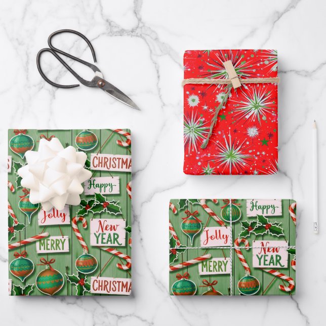 Jolly Holiday Jumble Green Geschenkpapier Set (Vorderseite)