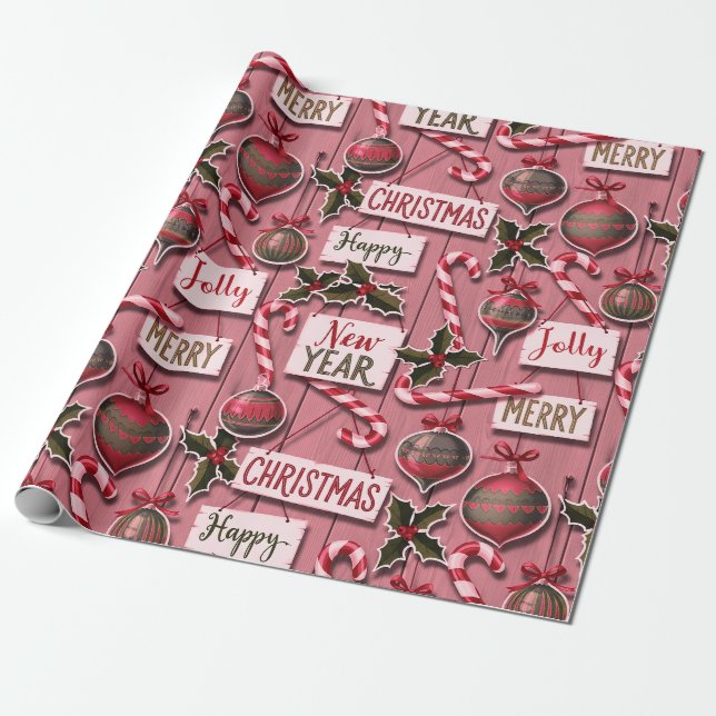 Jolly Holiday Jumble Pink Geschenkpapier (Ungerollt)