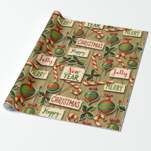 Jolly Holiday Jumble Sepia Tone Geschenkpapier