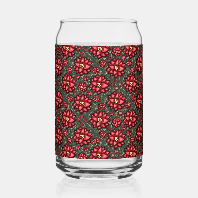 Jolly Holly Flower Christmas Design – Festive Dosenglas (Vorderseite)
