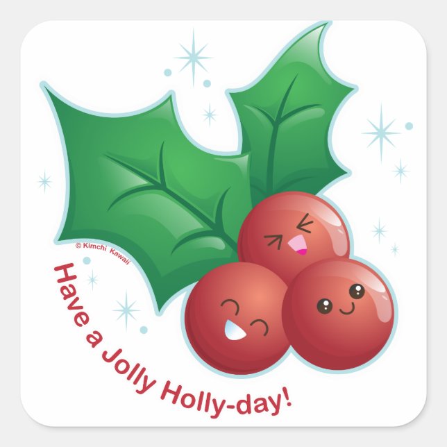 Jolly Holly Quadratischer Aufkleber (Vorderseite)