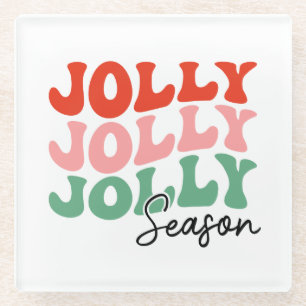 Jolly Jolly Jolly Season Retro Holiday Typografie Glasuntersetzer