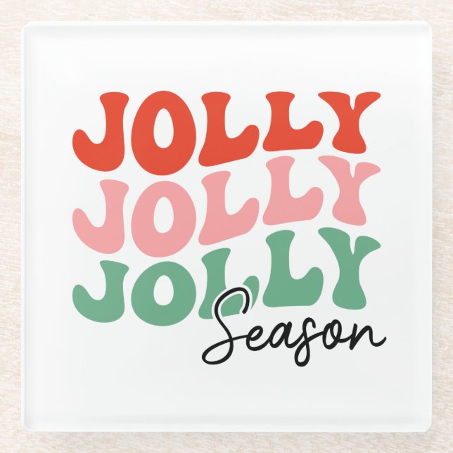 Jolly Jolly Jolly Season Retro Holiday Typografie Glasuntersetzer (Vorderseite)