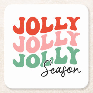 Jolly Jolly Jolly Season Retro Holiday Typografie Rechteckiger Pappuntersetzer