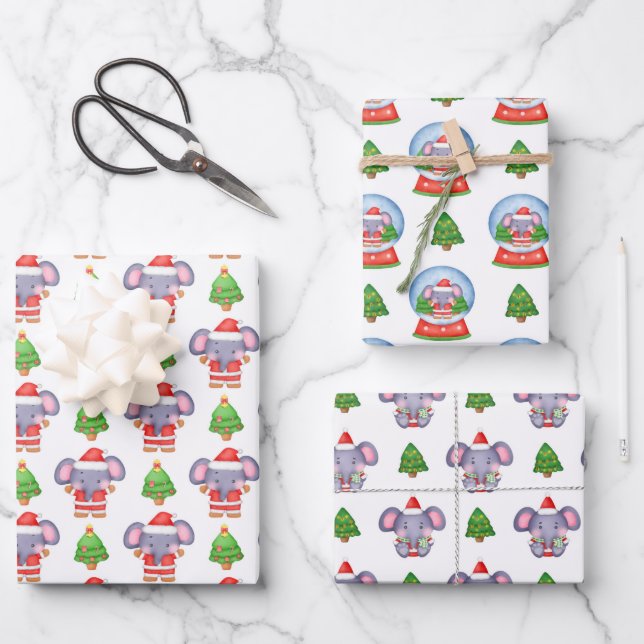 Jolly Jumbos Elephant Weihnachten Geschenkpapier Set (Vorderseite)