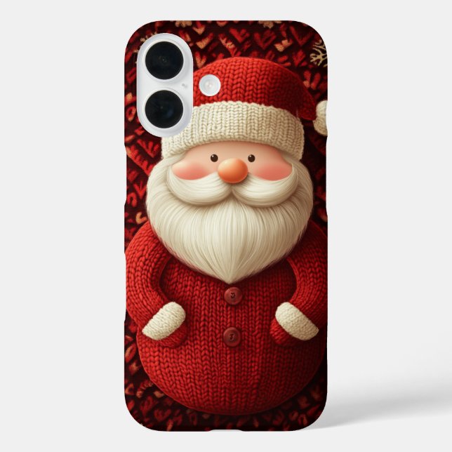 Jolly Knitted Santa Claus Red Sweater Weihnachten iPhone 16 Hülle (Rückseite)