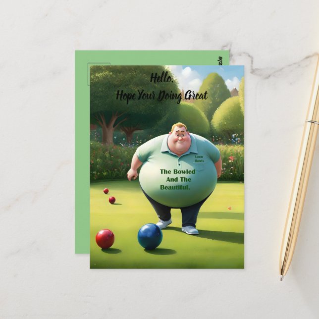 Jolly Lawn Bowler Man, Postkarte (Vorderseite/Rückseite Beispiel)