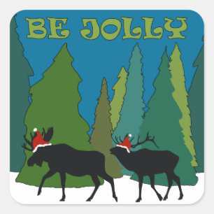 Jolly Moose und Elk Quadratischer Aufkleber