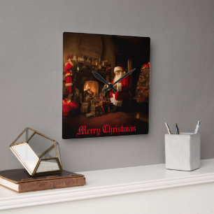 Jolly Old Saint Nick Quadratische Wanduhr
