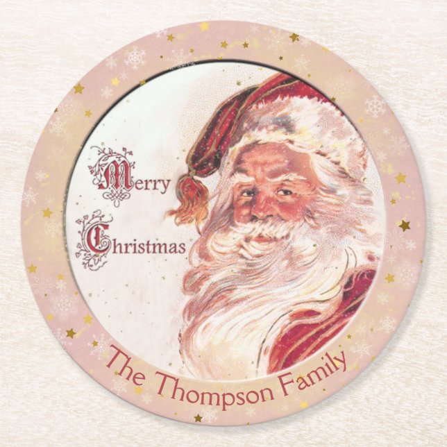 Jolly Old Santa Claus - Frohe Weihnachten Runder Pappuntersetzer (Vorderseite)