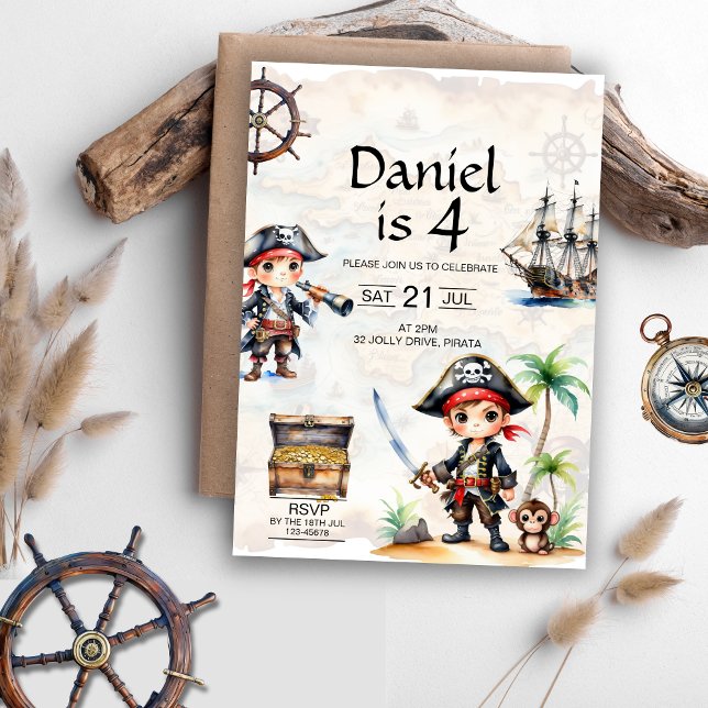 Jolly Pirates 4. Geburtstag Einladung (Jolly Pirates 4th Birthday Invitation)
