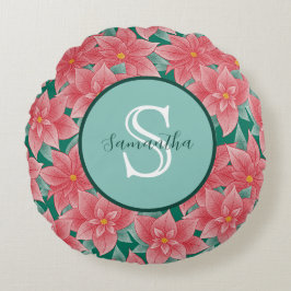 Jolly Poinsettia Personalisiert Monogram Rundes Kissen