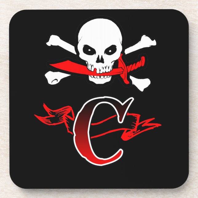 Jolly Roger C Monogram Initiale Getränkeuntersetzer (Vorderseite)