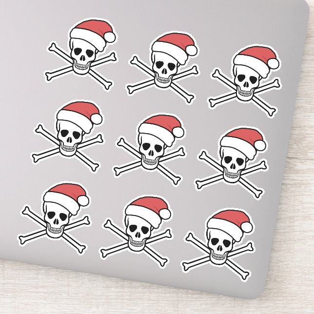 Jolly Roger Giftschädel und Knochen Pirat Santa Aufkleber (Detail)