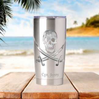 Jolly Roger Pirate Silver Custom Thermobecher