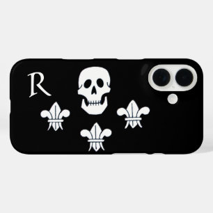 JOLLY ROGER SCHÄDEL UND DREI LILIEN FLAGGENMONOGRA iPhone 16 HÜLLE