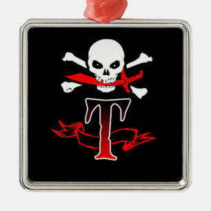 Jolly Roger T Monogramm Initiale Silbernes Ornament