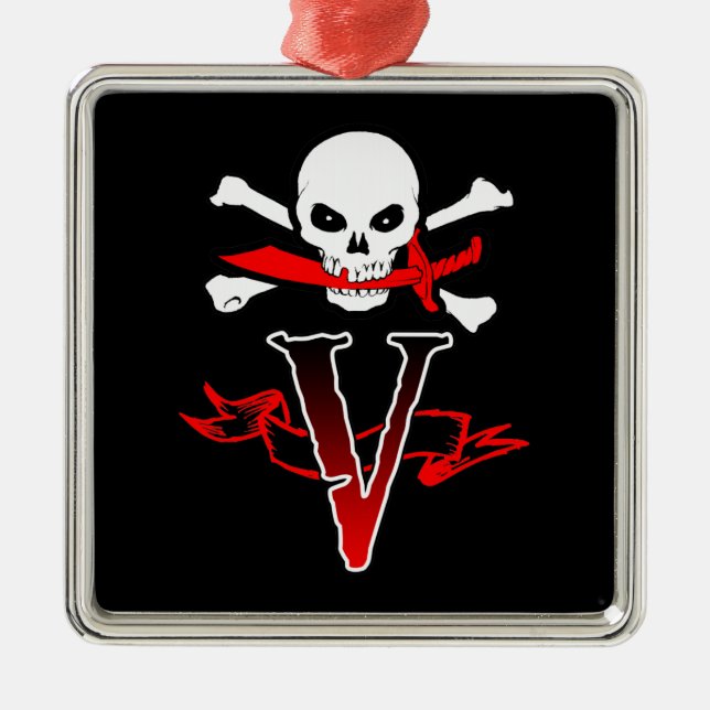 Jolly Roger V Monogram Anfangs Ornament Aus Metall (Vorne)