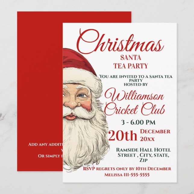 Jolly Santa Christmas Tea Party Einladung (Vorne/Hinten)