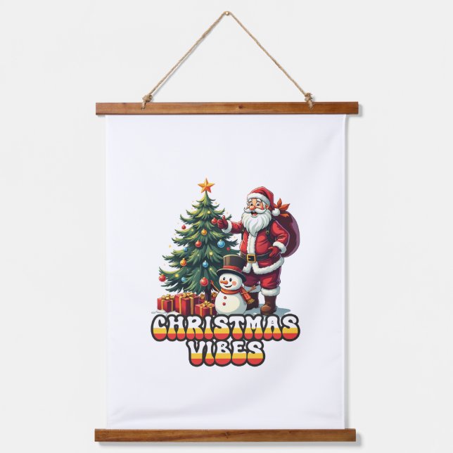 Jolly Santa Christmas Vibes Wandteppich Mit Holzrahmen (Vorderseite)