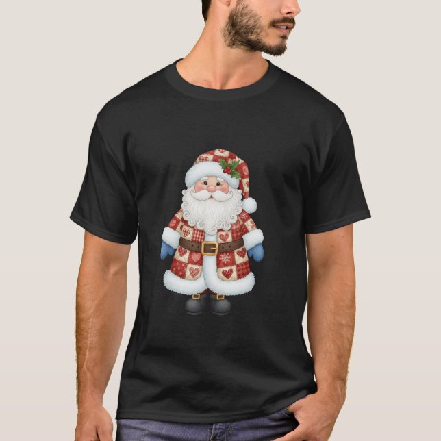 Jolly Santa Claus Christmas Patchwork Coat T-Shirt (Vorderseite)