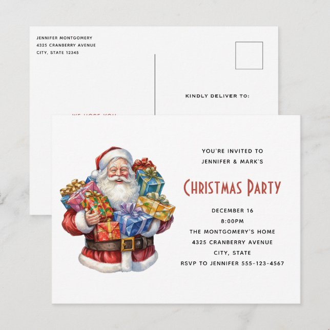 Jolly Santa Claus Classic Christmas Einladungspostkarte (Vorne/Hinten)