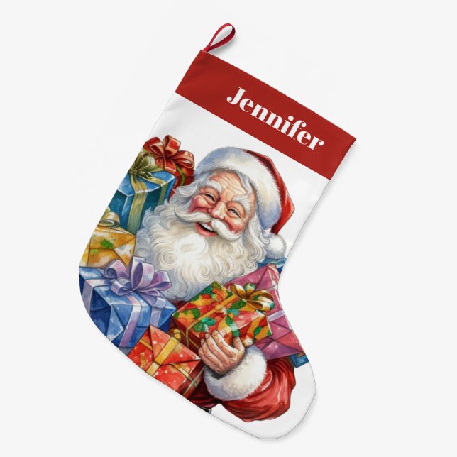 Jolly Santa Claus Classic Christmas Großer Weihnachtsstrumpf (Vorderansicht (hängend))