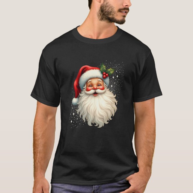 Jolly Santa Claus Face Holly Glitzern Festive Chri T-Shirt (Vorderseite)