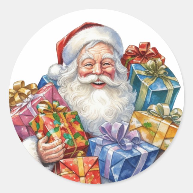 Jolly Santa Claus im traditionellen roten Anzug Runder Aufkleber (Vorderseite)